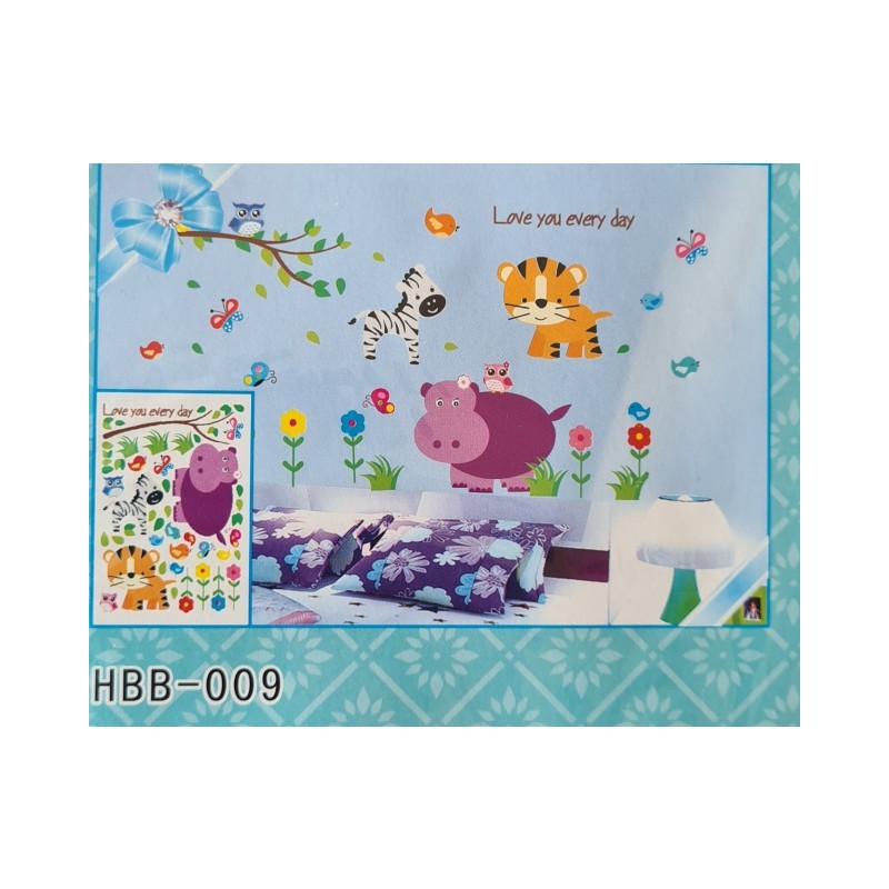 Stenska nalepka za otroško sobo, HIPO S PRIJATELJI