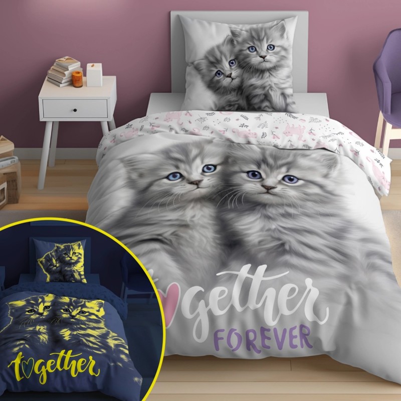 Otroška posteljnina 140X200 DVE MUCKI (sveti v temi)