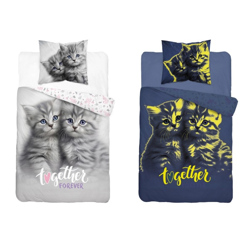 Otroška posteljnina 140X200 DVE MUCKI (sveti v temi)