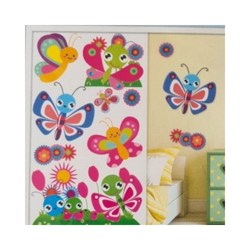 7D stenska nalepka za otroško sobico, PISANI METULJČKI