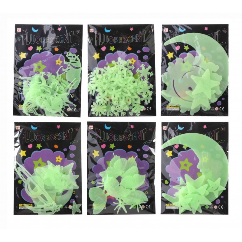 UGODNO PAKIRANJE 6 kompletov nalepk, svetijo v temi