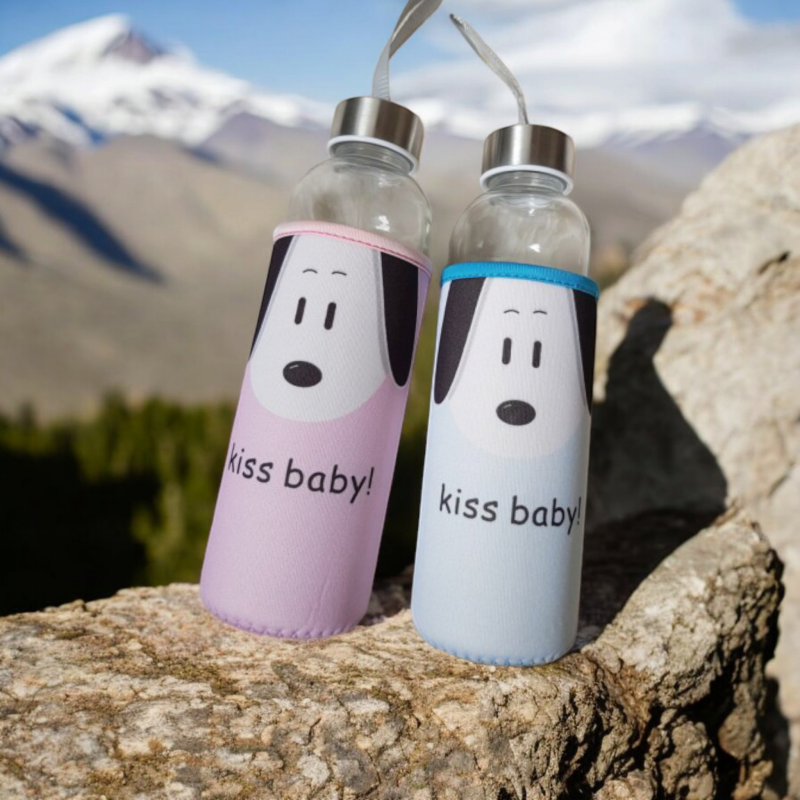 Steklena flaška za vodo, KUŽEK, dve barvi