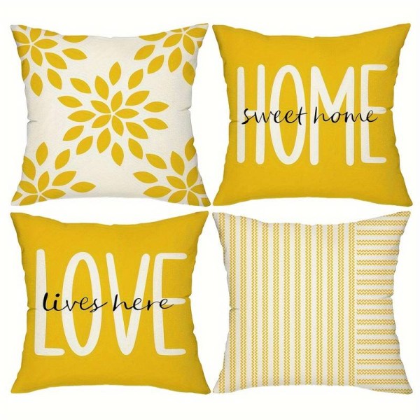 Komplet 4 okrasnih blazin v rumeni barvi, LOVE LIVES HERE