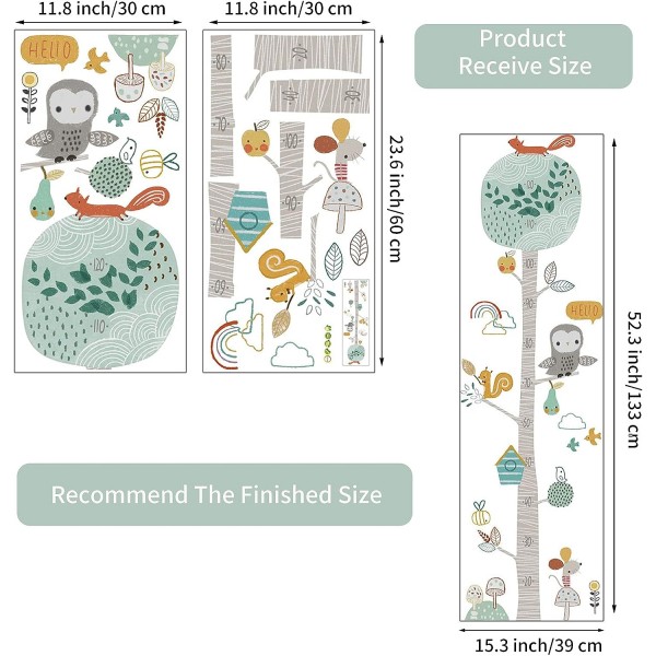 Stenska nalepka DREVO Z ŽIVALICAMI, za merjenje višine