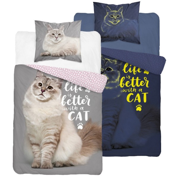 Otroška posteljnina 140X200, LIFE IS BETTER WIT A CAT (sveti v temi)