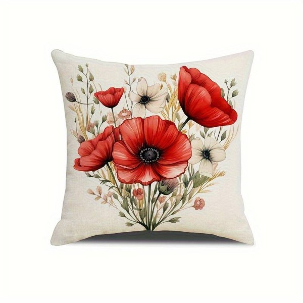 Komplet 4 okrasnih blazin, RDEČI MAKI 