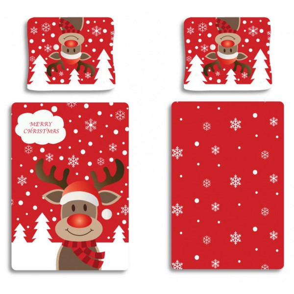 Božična otroška posteljnina 140X200, JELENČEK RUDOLF, RDEČA