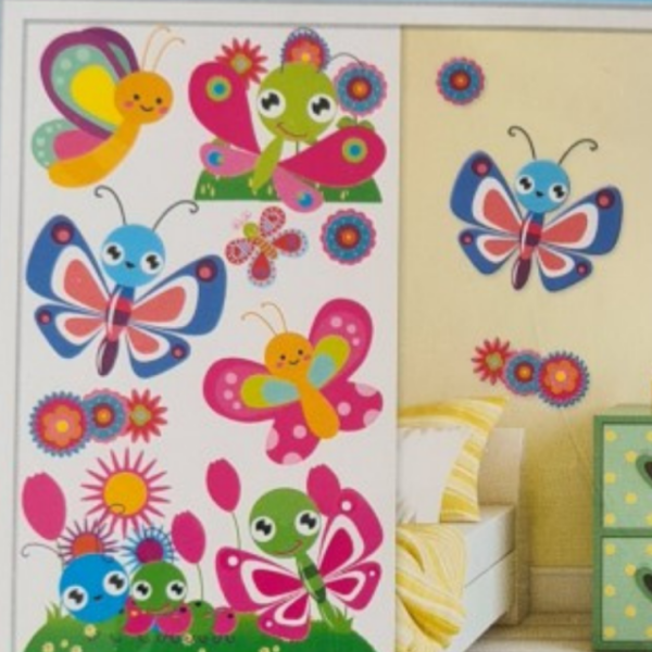 7D stenska nalepka za otroško sobico, PISANI METULJČKI