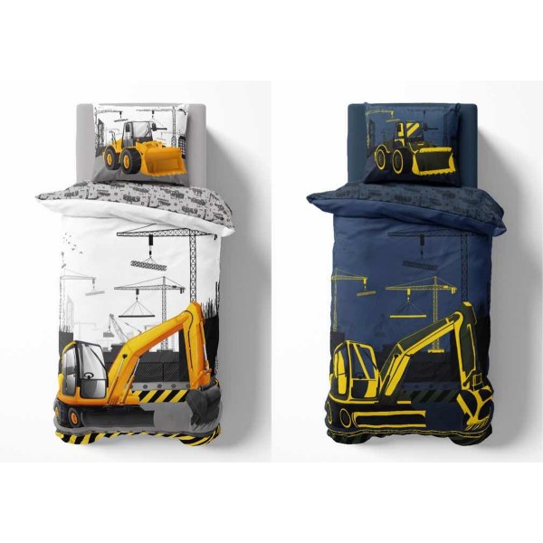 Otroška posteljnina 140x200 BAGERJI (sije v temi)