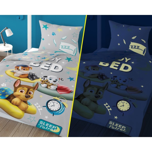 Otroška posteljnina 140x200 PAW PATROL READY FOR BED (sije v temi)