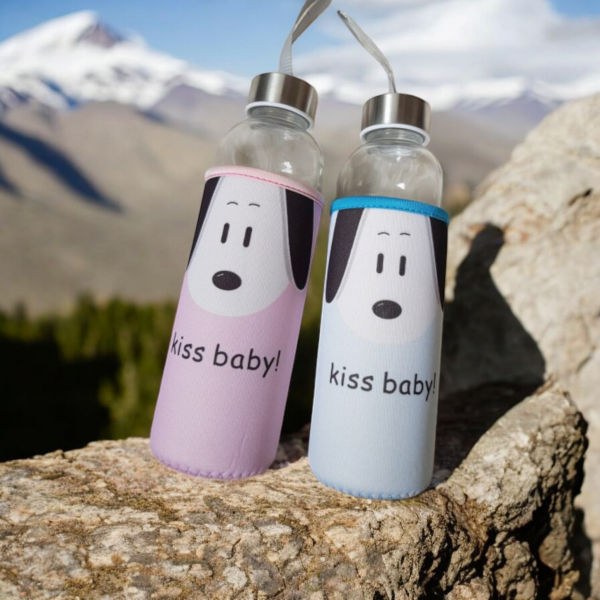 Steklena flaška za vodo, KUŽEK, dve barvi