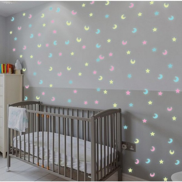 Komplet 100 zvezdic in lunic, ki svetijo v temi (pisane)