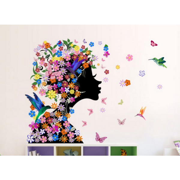 Stenska nalepka VILA S CVETJEM, pisana