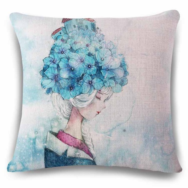 Okrasna blazina CVETJE V LASEH, modra