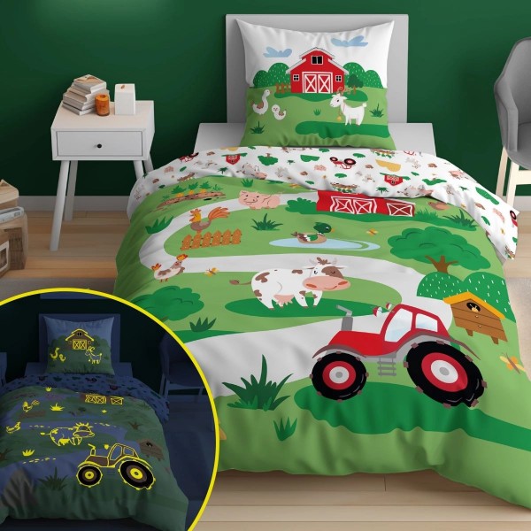 Otroška posteljnina 140X200 NA KMETIJI (sveti v temi) 