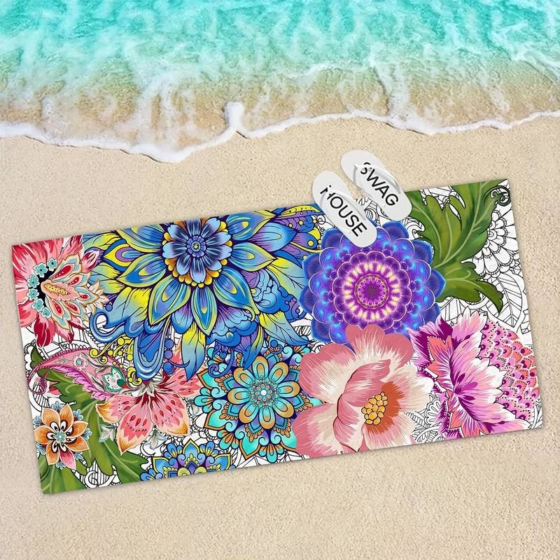 Brisača za plažo, s črtastim potiskom 70x150, CVETLIČNA