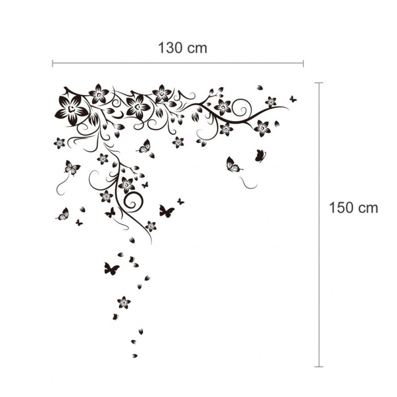 Stenska nalepka črna z metuljčki