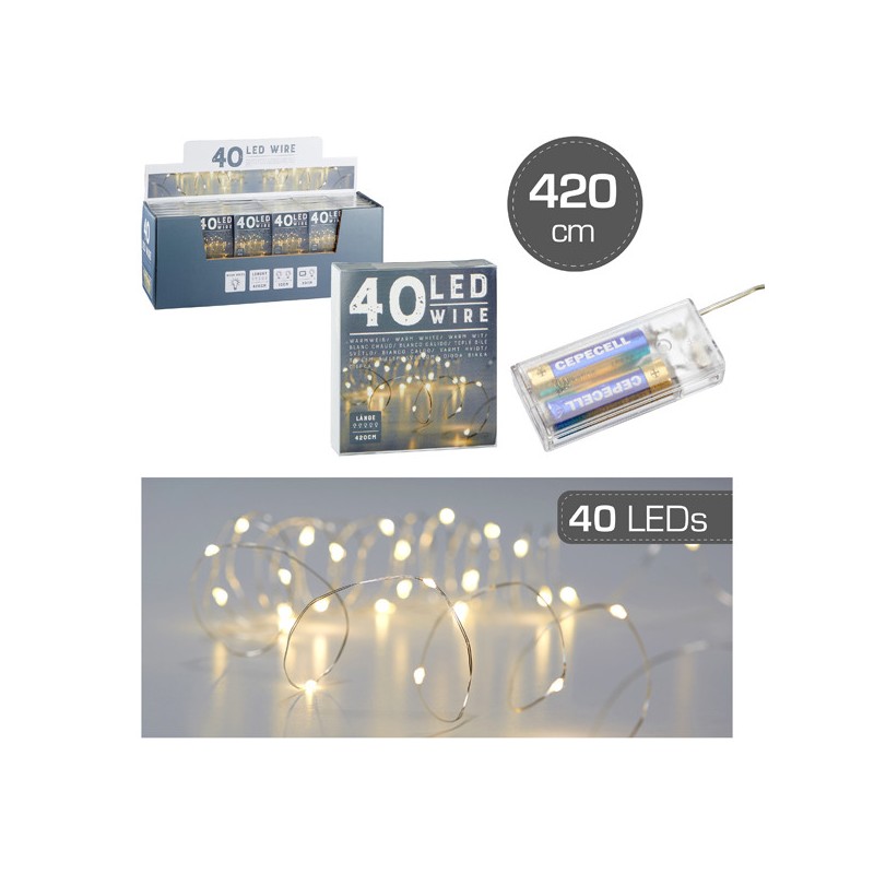 Vilinske LED lučke,40 LED na baterije, toplo bele,420cm