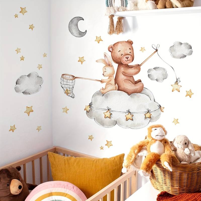 Stenska nalepka ZAJČEK IN MEDO NA LUNI