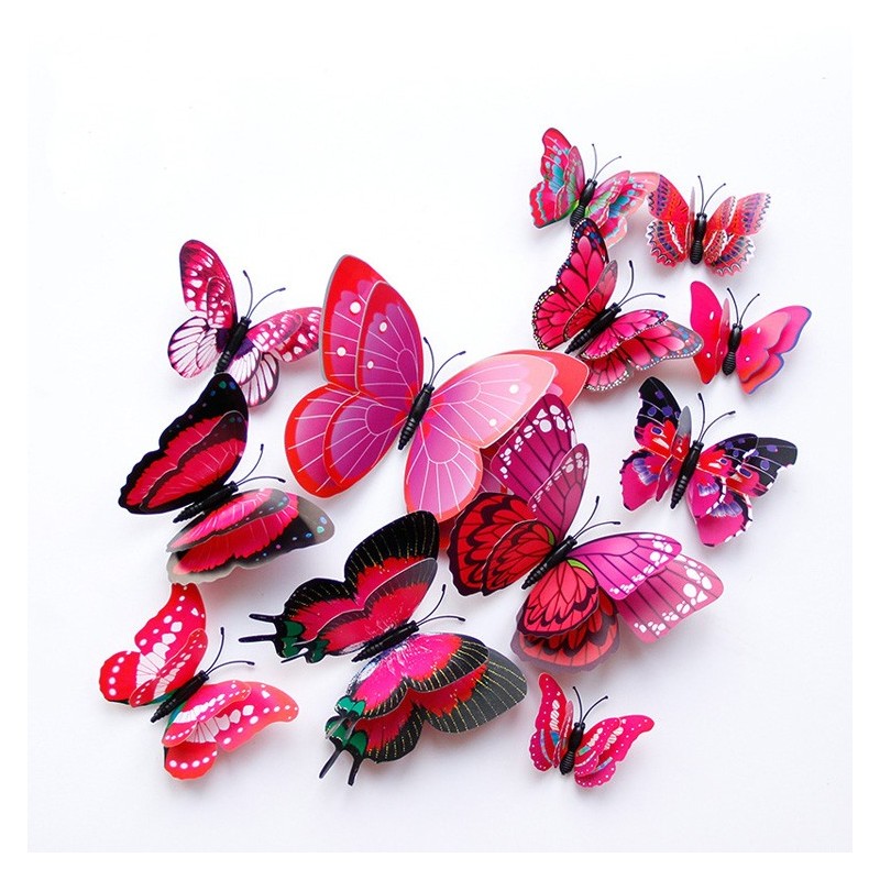 Komplet 12 metuljev 3D efekt, RDEČI