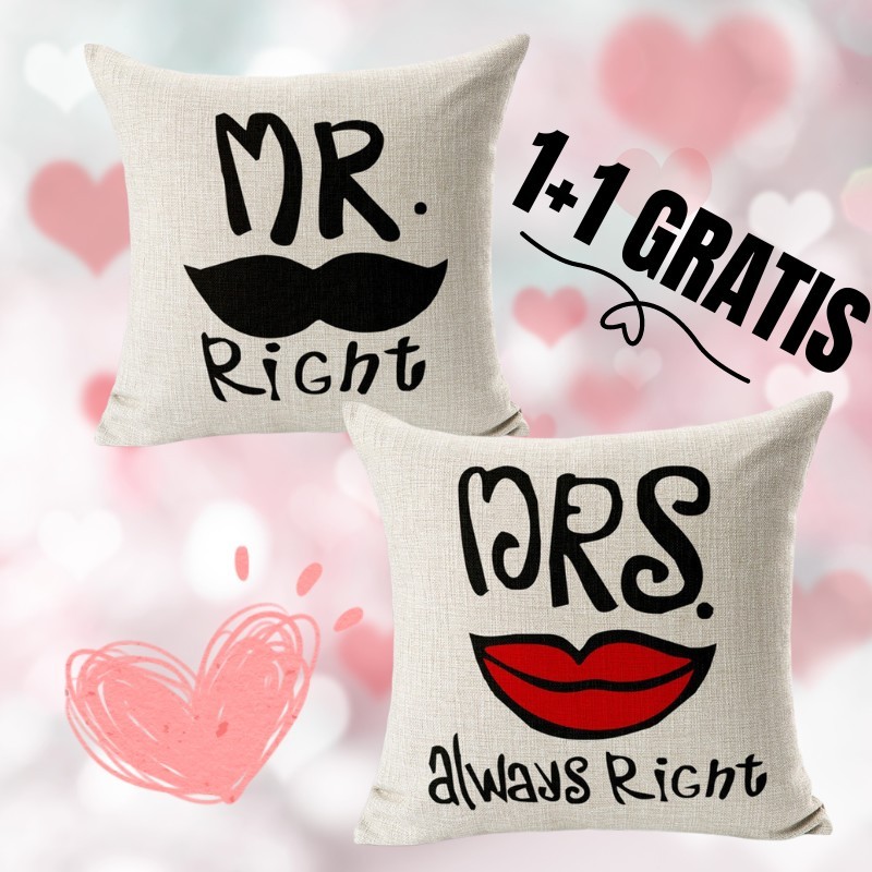 Komplet 2 okrasnih blazin, MR.RIGHT & MRS. ALWAYS RIGHT (1+1 GRATIS) 