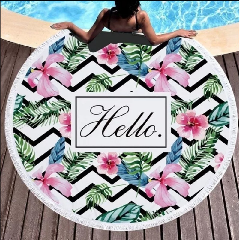 Bombažna okrogla brisača za plažo HELLO