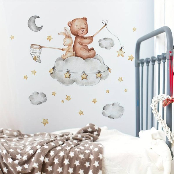 Stenska nalepka ZAJČEK IN MEDO NA LUNI