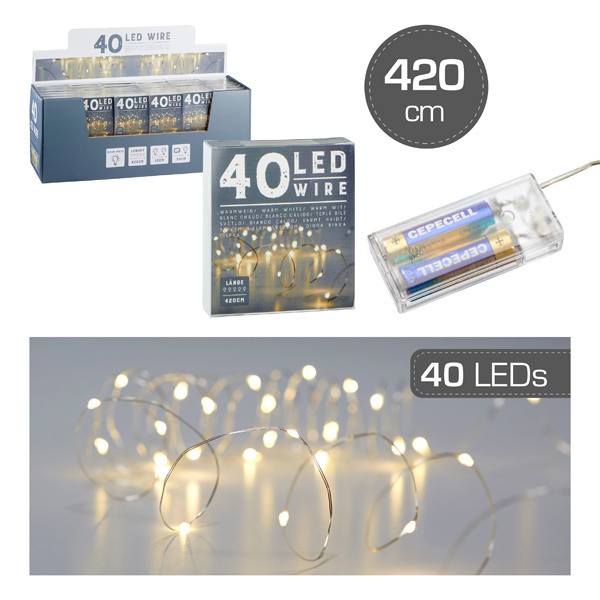 Vilinske LED lučke,40 LED na baterije, toplo bele,420cm 