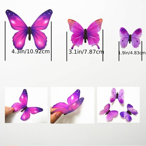 Komplet 12 metuljev 3D efekt, VIJOLA barve
