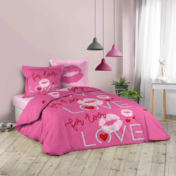 Posteljnina 200X200, PINK LOVE