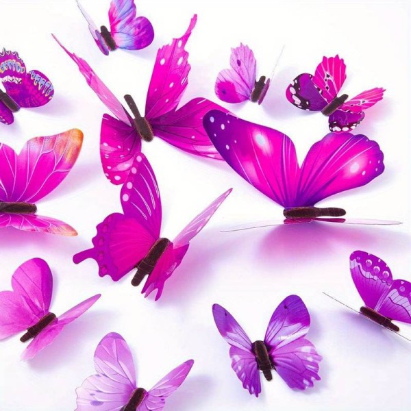 Komplet 12 metuljev 3D efekt, VIJOLA barve
