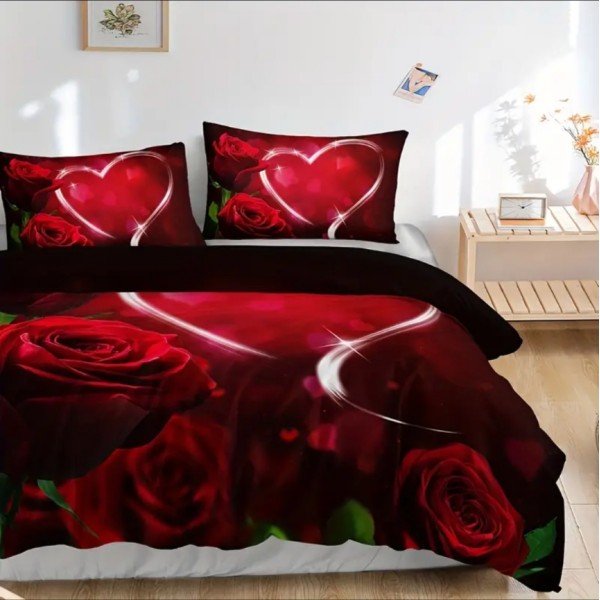 Posteljnina 200X200, SRCE Z VRTNICO 