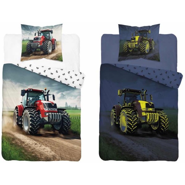 Otroška posteljnina 140X200, RDEČ TRAKTOR (sveti v temi)