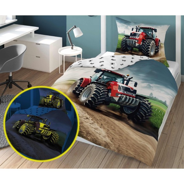 Otroška posteljnina 140X200, RDEČ TRAKTOR (sveti v temi)