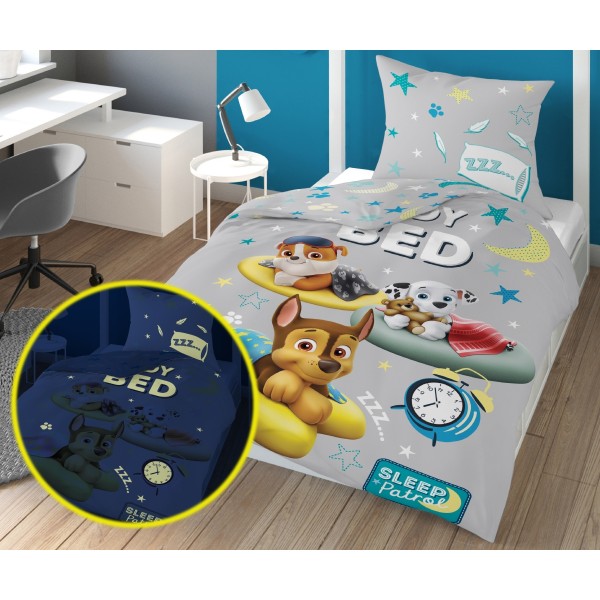Otroška posteljnina 140x200 PAW PATROL READY FOR BED (sije v temi)
