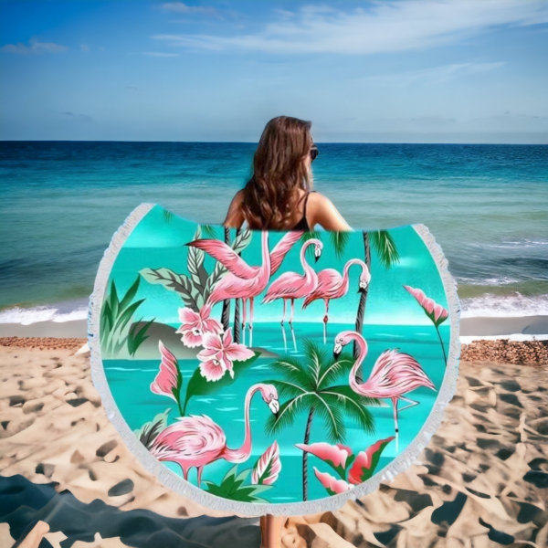 Bombažna okrogla brisača za plažo FLAMINGOTI