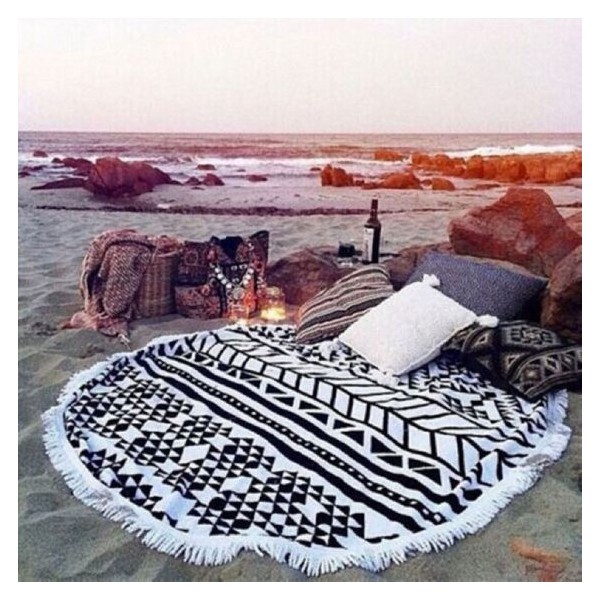 Okrogla brisača za plažo, MANDALA črna, REC3
