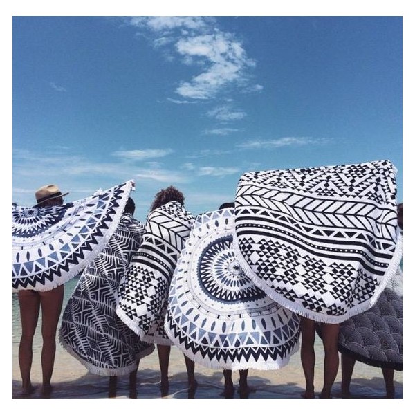 Okrogla brisača za plažo, MANDALA črna, REC3