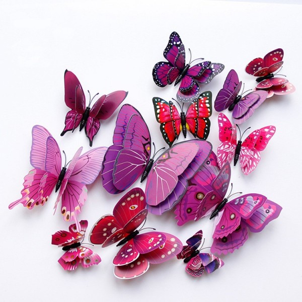 Komplet 12 metuljev 3D efekt, VIJOLA