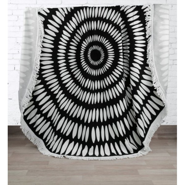 Okrogla brisača iz bombaža, BOHO, črno-bela-REC9