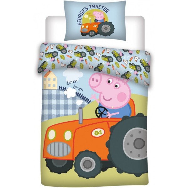 Otroška posteljnina 140X200,PEPPA PIG NA TRAKTORJU