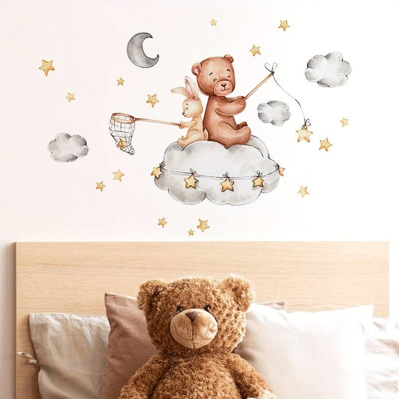 Stenska nalepka ZAJČEK IN MEDO NA LUNI