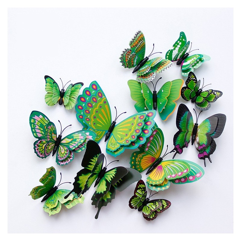 Komplet 12 metuljev 3D efekt, ZELENI