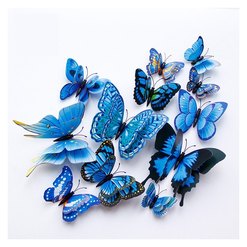 Komplet 12 metuljev 3D efekt, MODRI