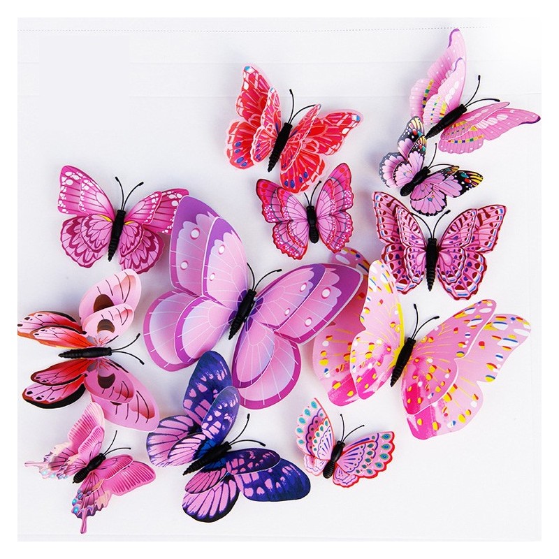 Komplet 12 metuljev 3D efekt, ROZA 